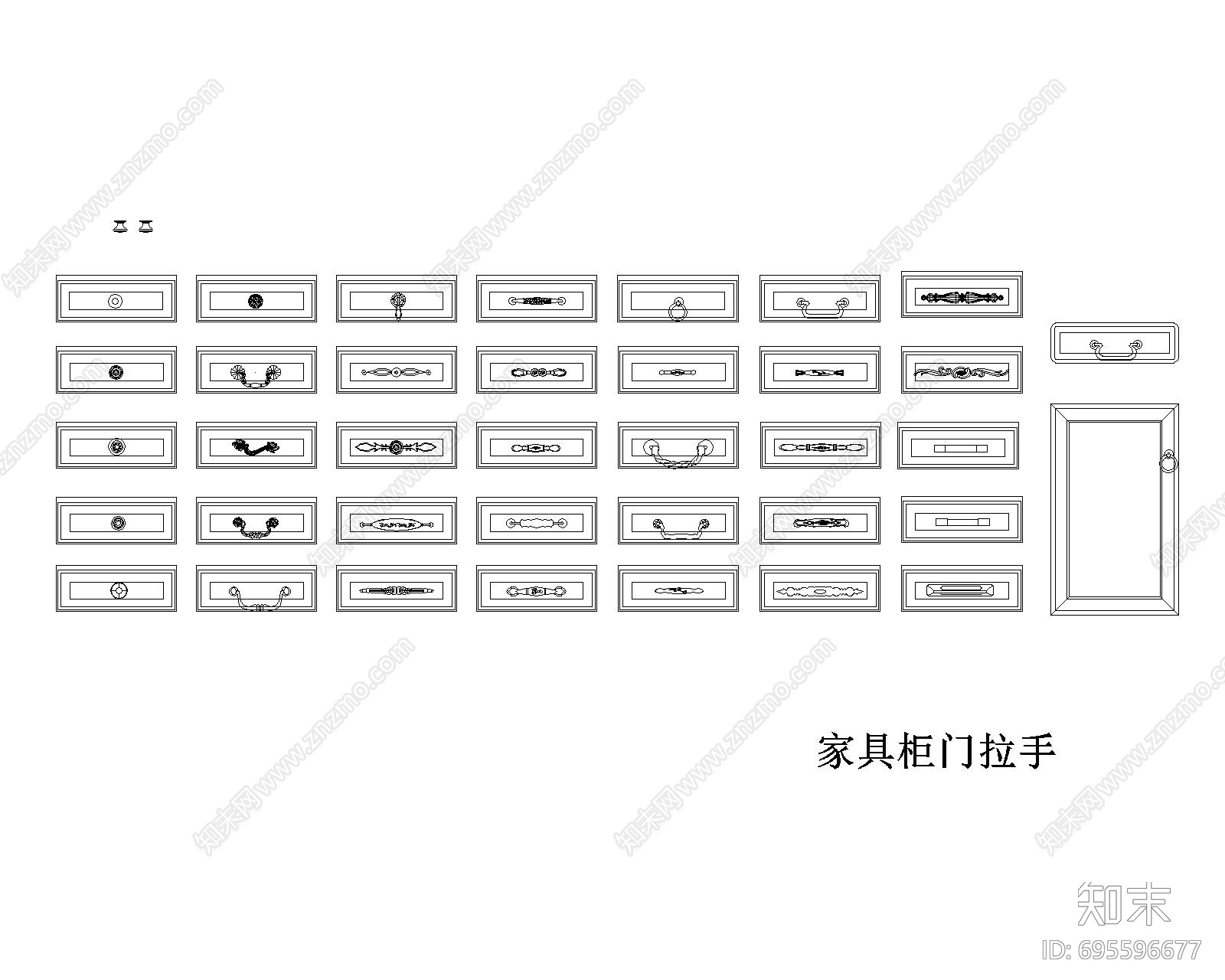 欧式家具门窗拉手素材cad施工图下载【ID:695596677】