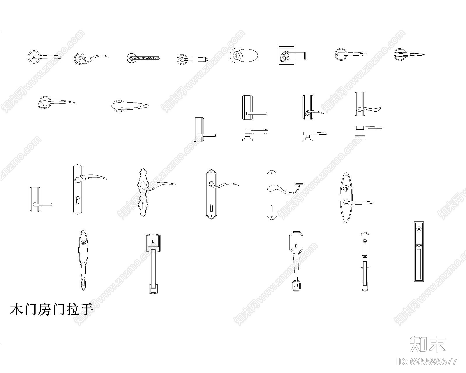 欧式家具门窗拉手素材cad施工图下载【ID:695596677】