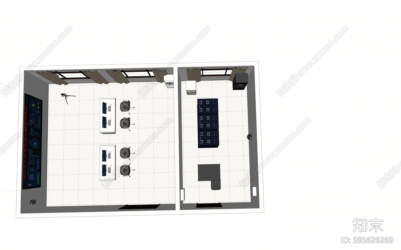 现代监控室SU模型下载【ID:595626269】