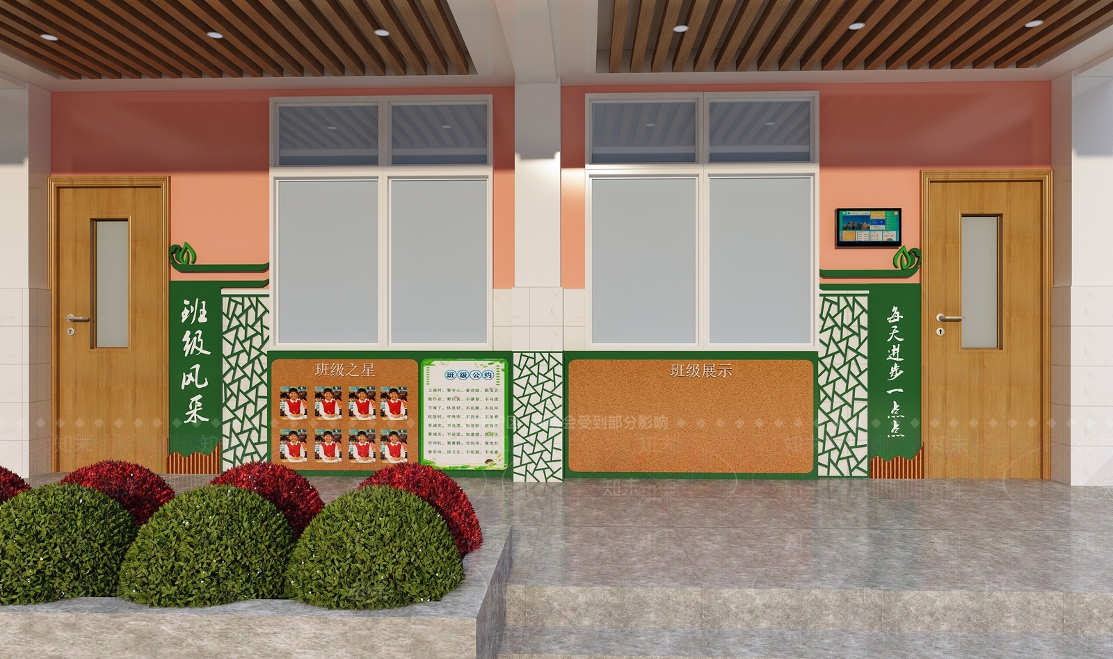 现代教室门口走廊3D模型下载【ID:595627865】