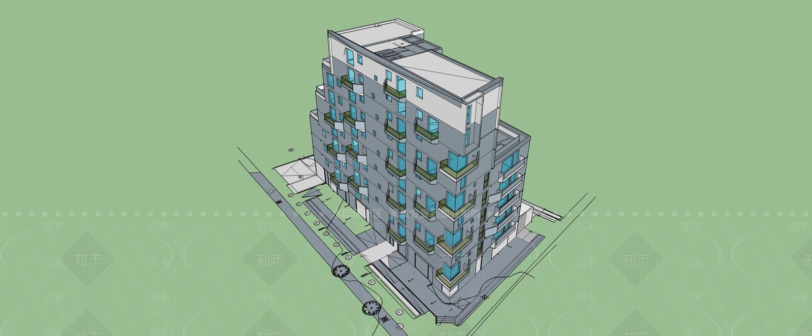 现代多层住宅SU模型下载【ID:295631651】