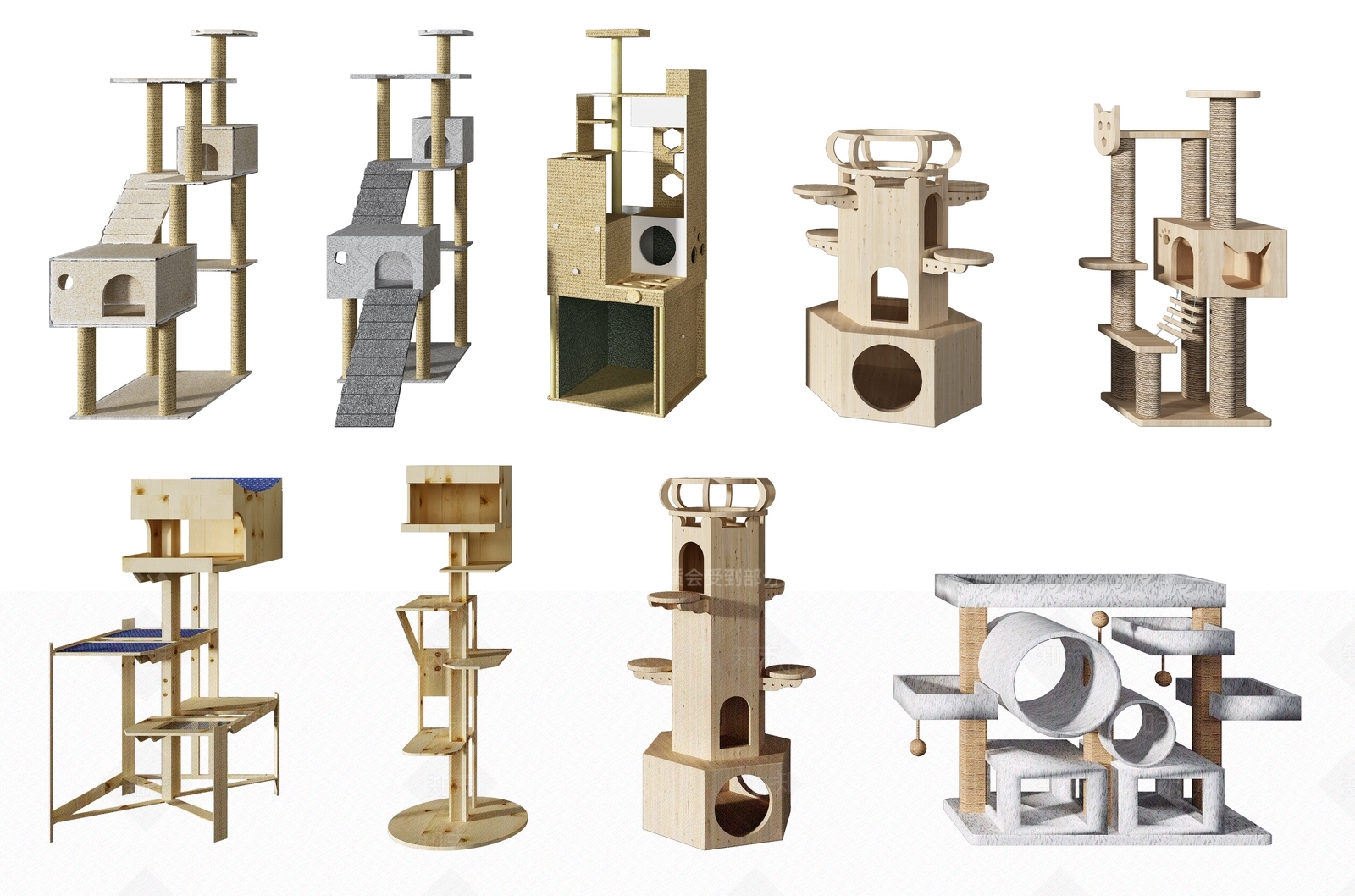 现代猫舍猫爬架组合3D模型下载【ID:695646030】