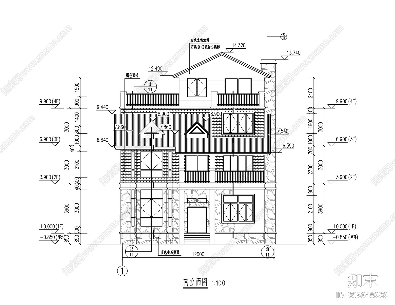 欧式简约别墅建筑cad施工图下载【ID:995648898】