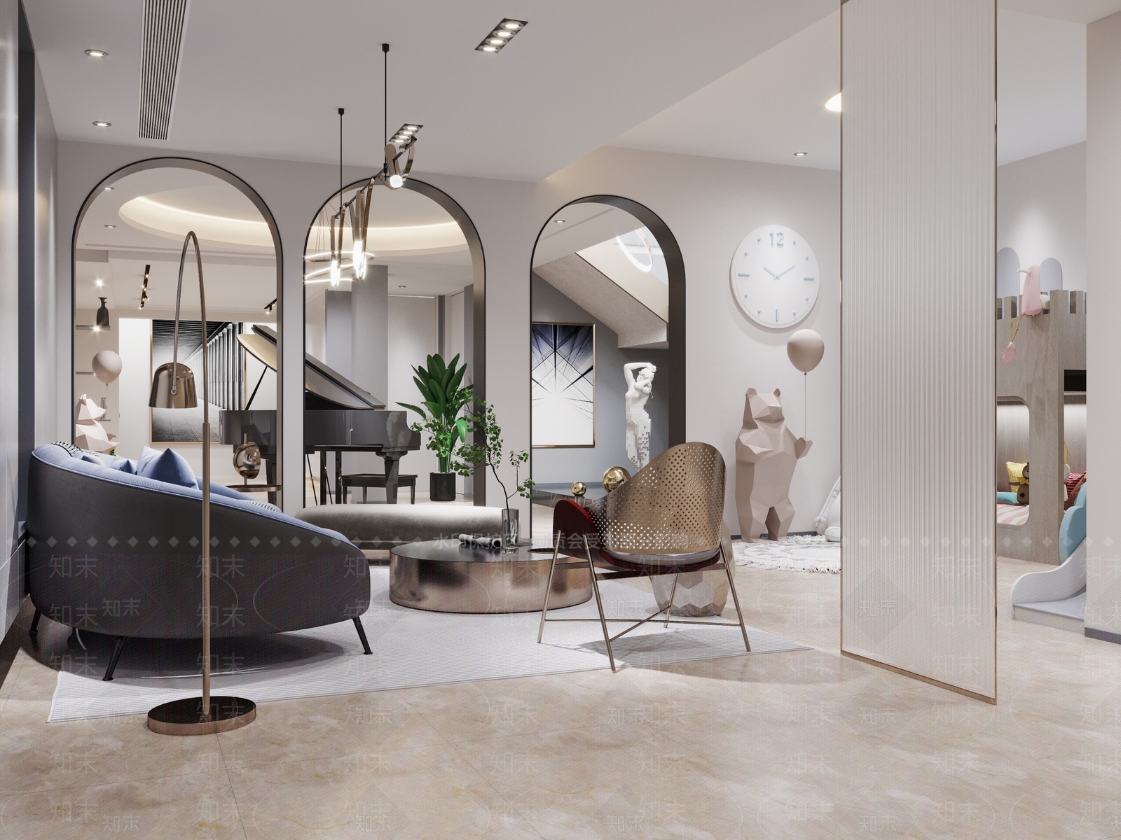 现代别墅地下活动室3D模型下载【ID:295649585】_知末3d模型网