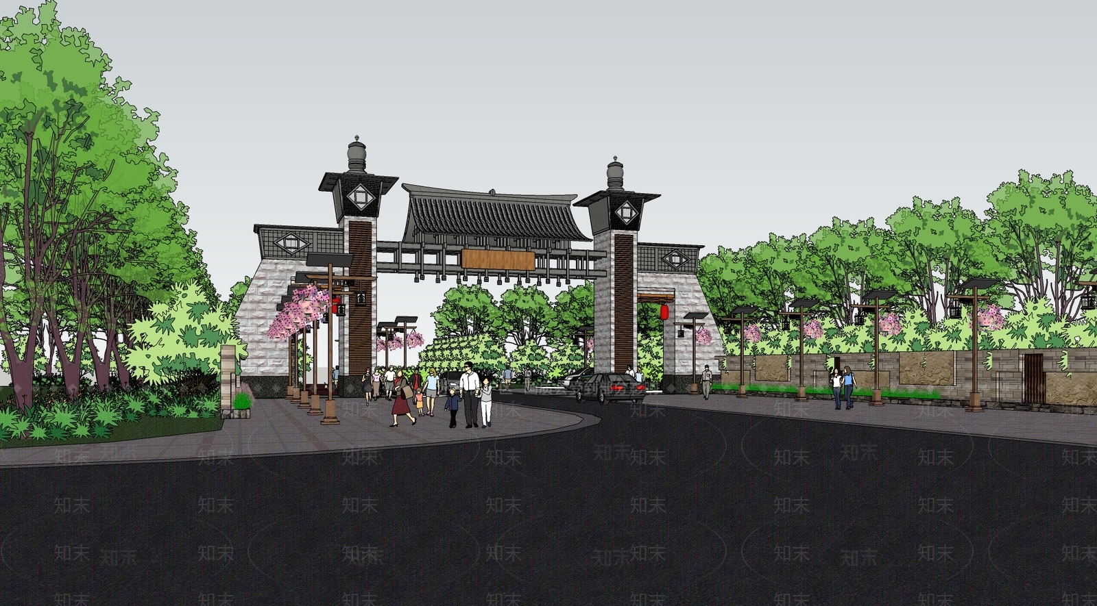中式牌坊牌楼SU模型下载【ID:895654453】