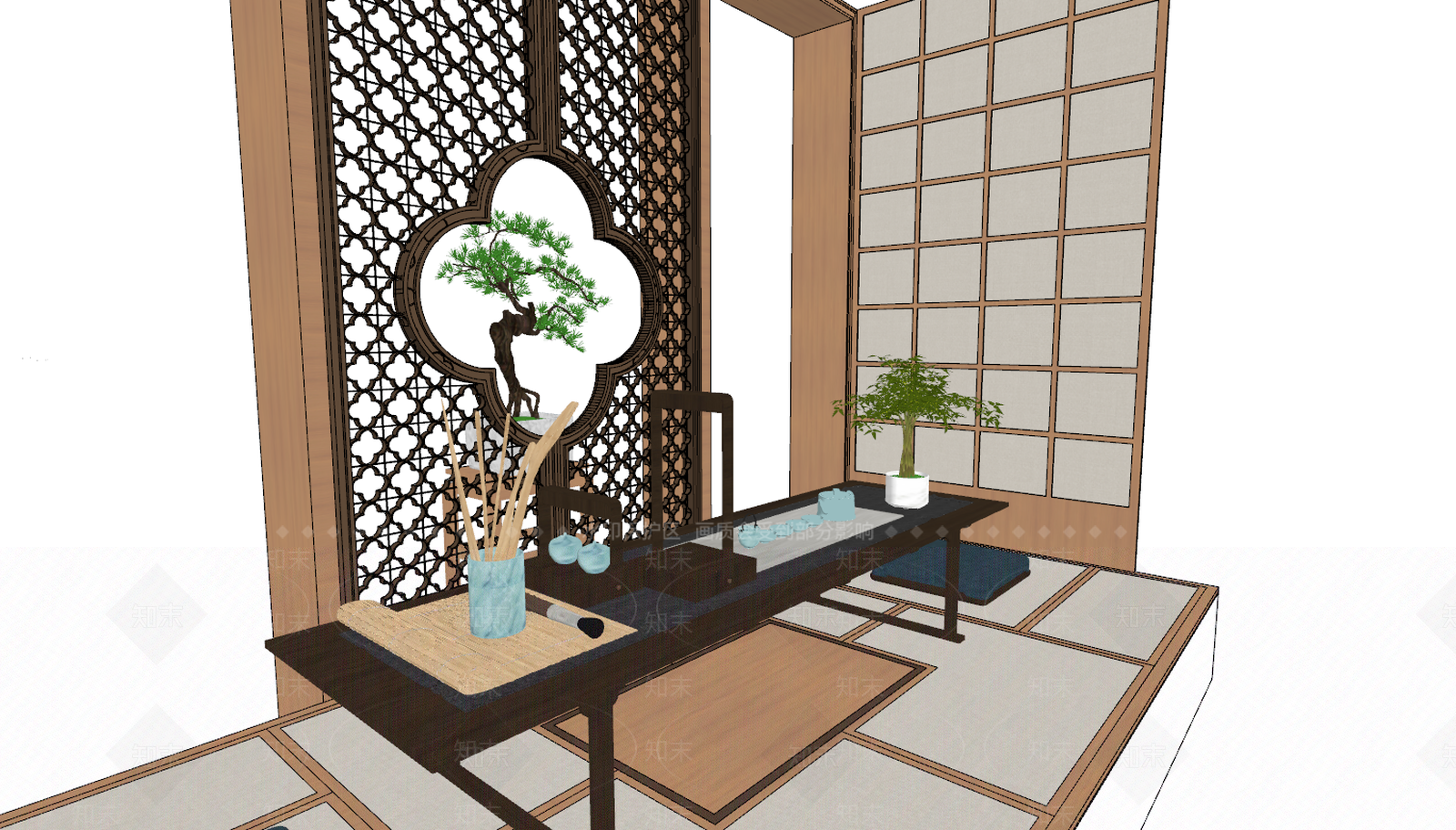 日式茶室SU模型下载【ID:995657313】