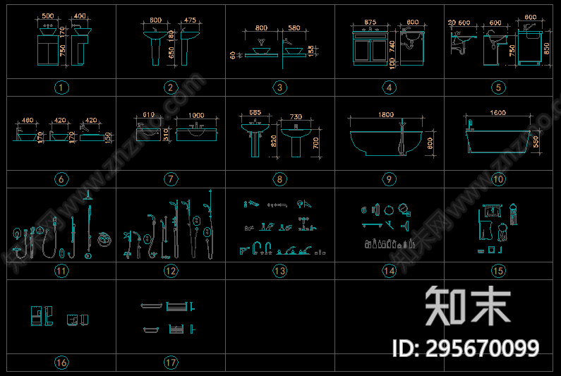 卫生间洁具大全cad施工图下载【ID:295670099】