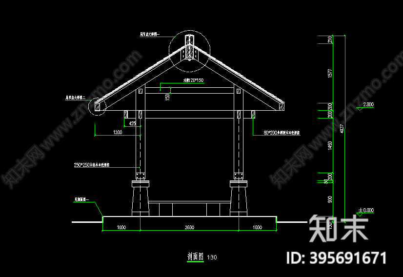 中式木亭节点图cad施工图下载【ID:395691671】