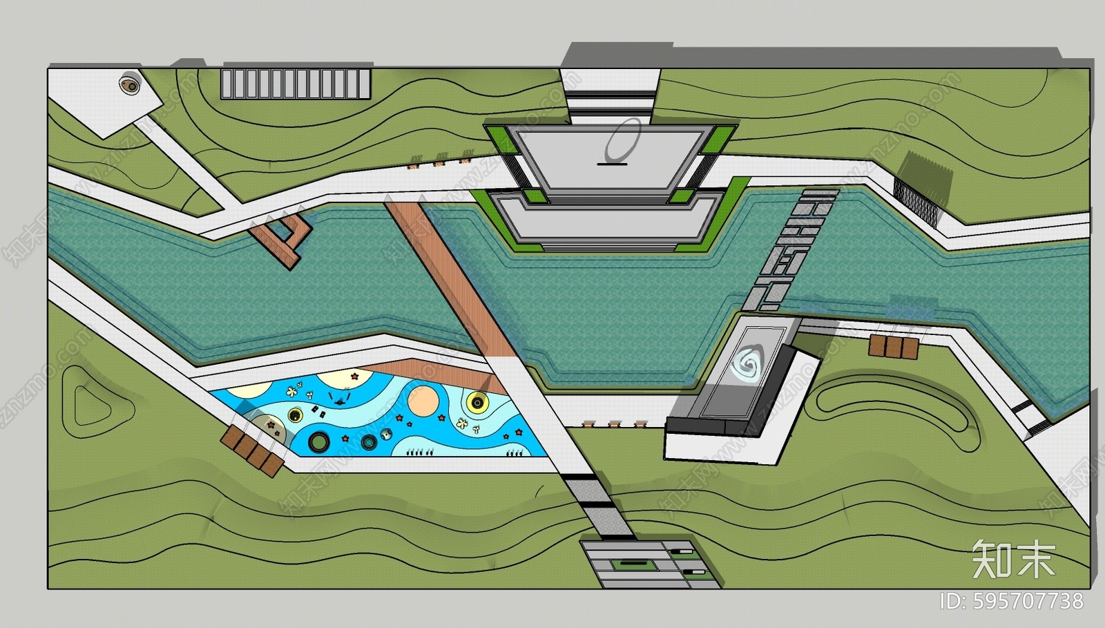 现代公园景观SU模型下载【ID:595707738】