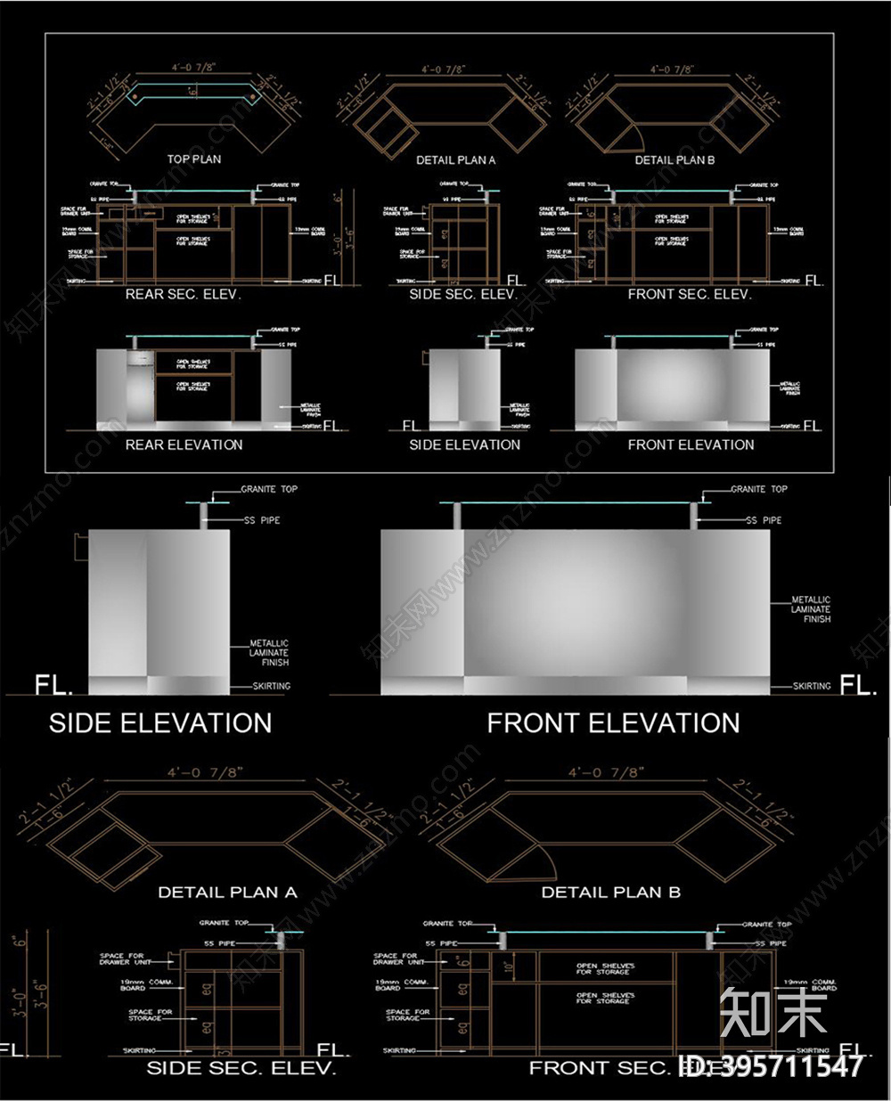 餐厅服务柜台CAD图纸施工图下载【ID:395711547】
