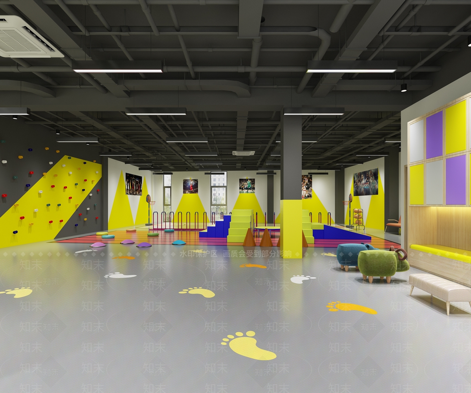 现代室内儿童篮球场3D模型下载【ID:395716817】