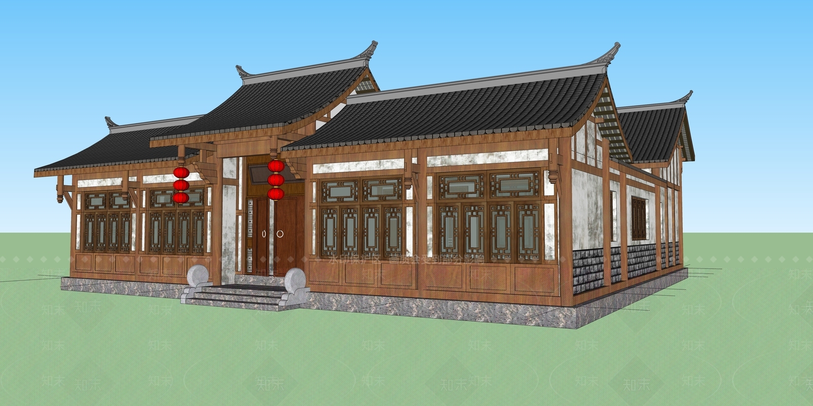 中式四合院SU模型下载【ID:395717293】