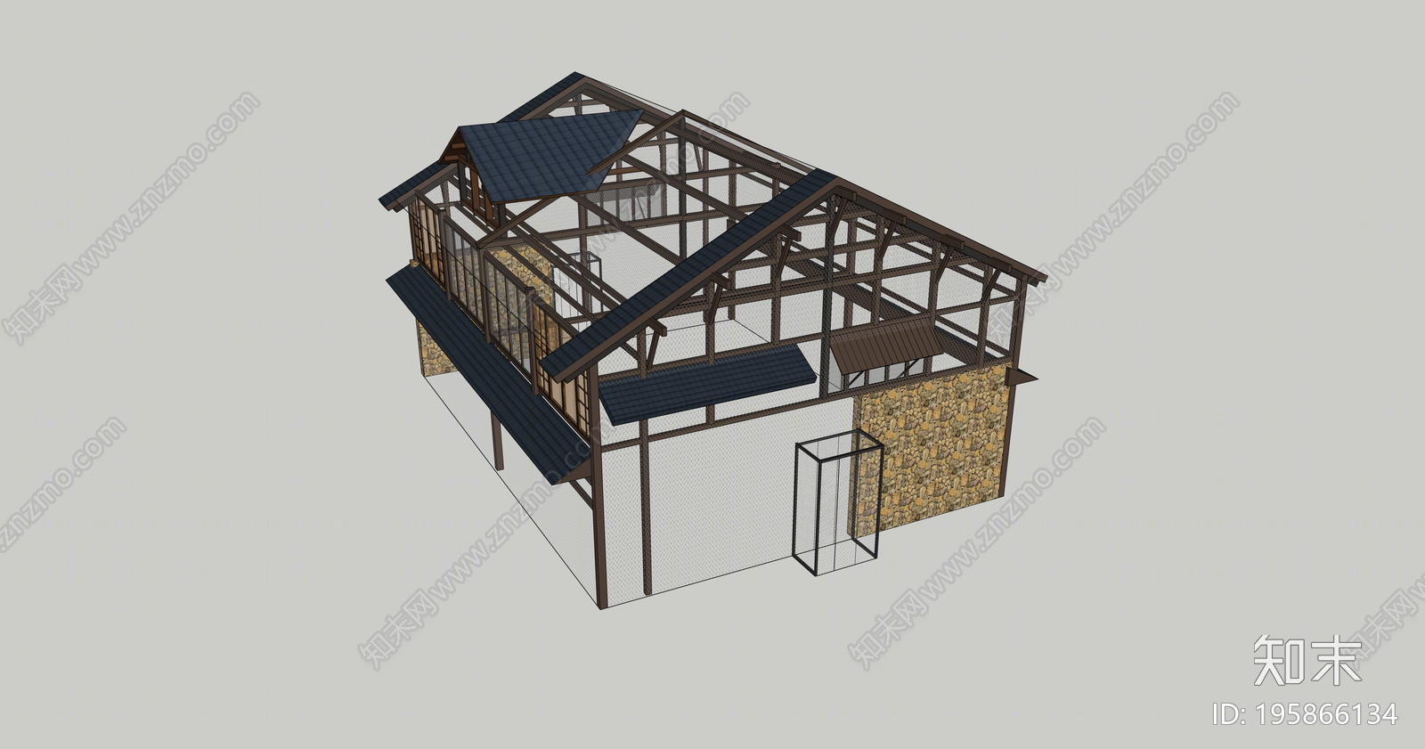 日式建筑框架SU模型下载【ID:195866134】