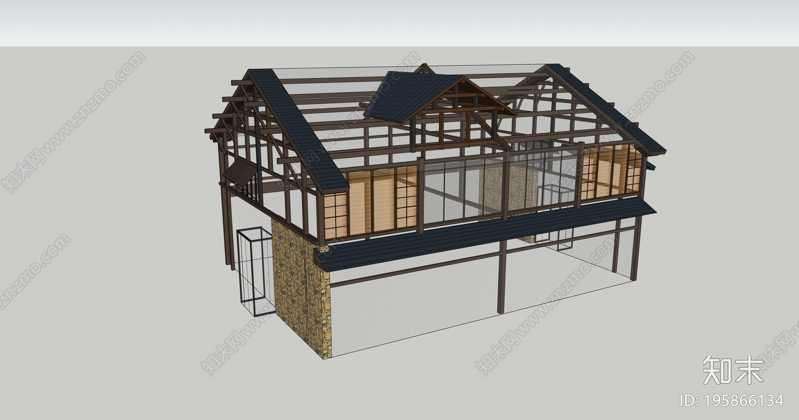 日式建筑框架SU模型下载【ID:195866134】