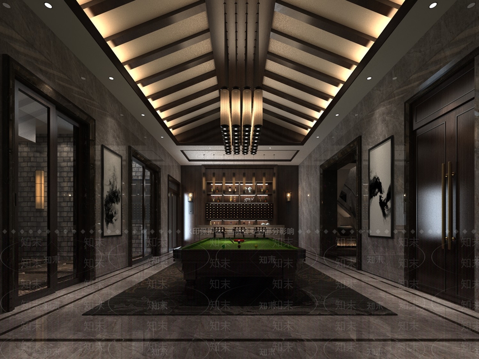 新中式桌球室SU模型下载【ID:995731613】