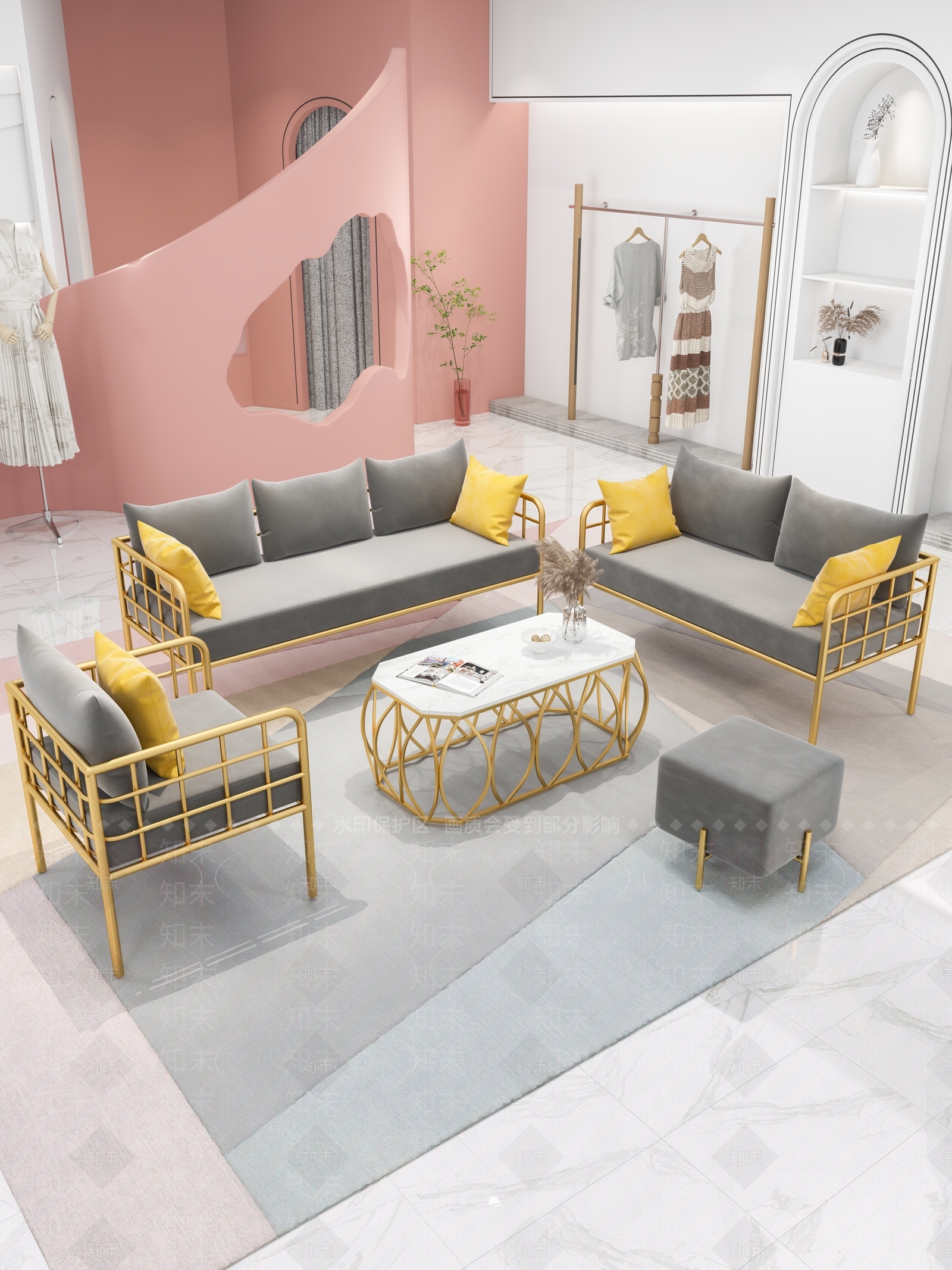 现代服装鞋店沙发3D模型下载【ID:395746261】