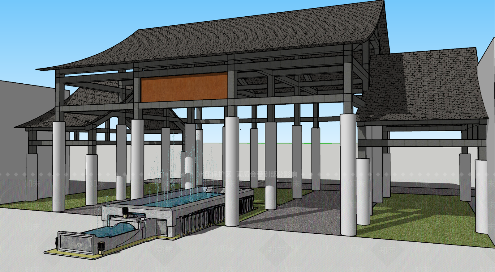 中式风格建筑SU模型下载【ID:895787490】