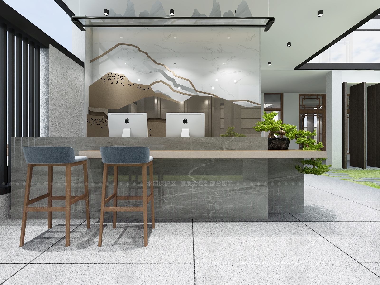 新中式民宿前台3D模型下载【ID:995788621】