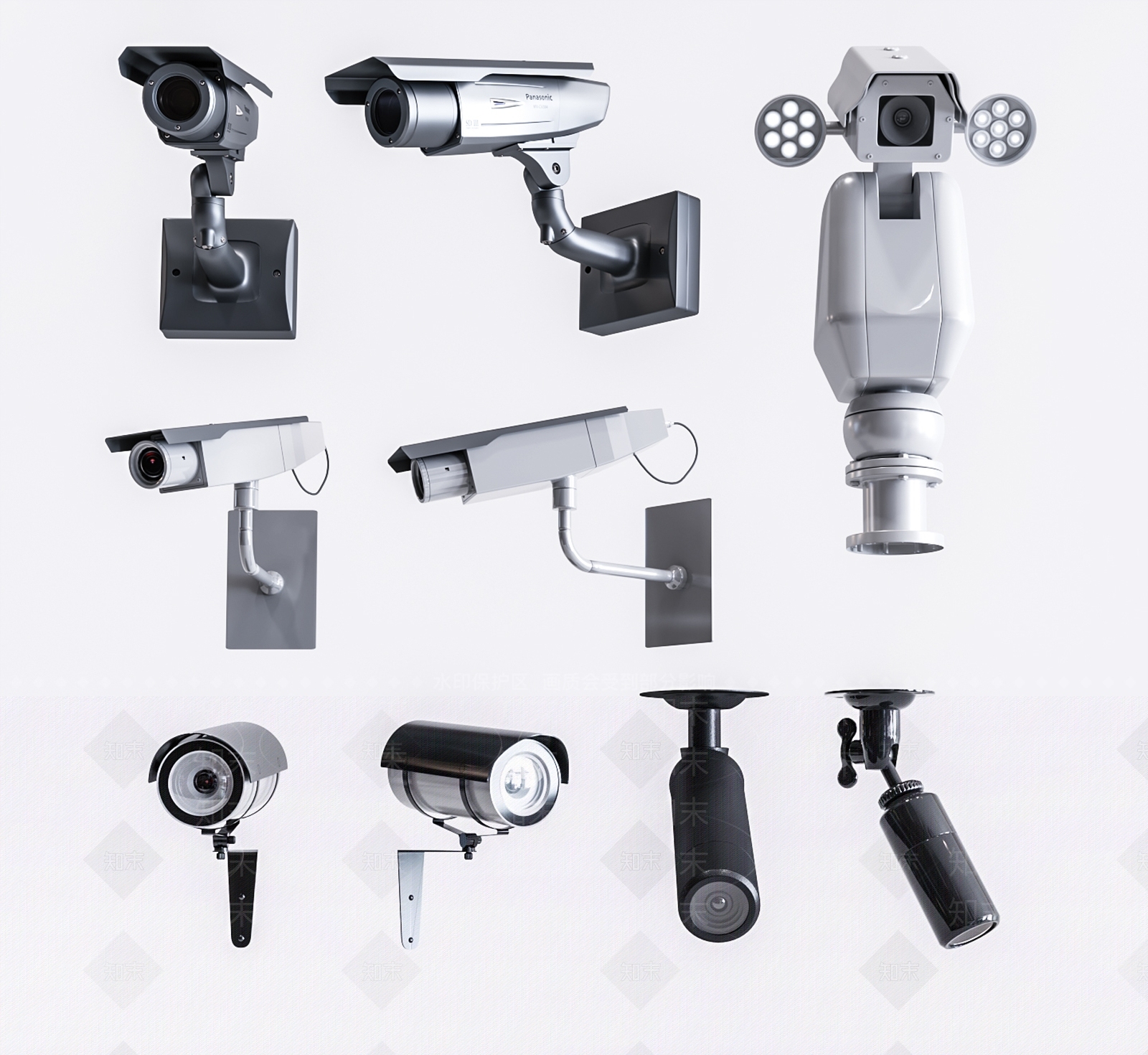 现代监控摄像头组合3D模型下载【ID:495792738】