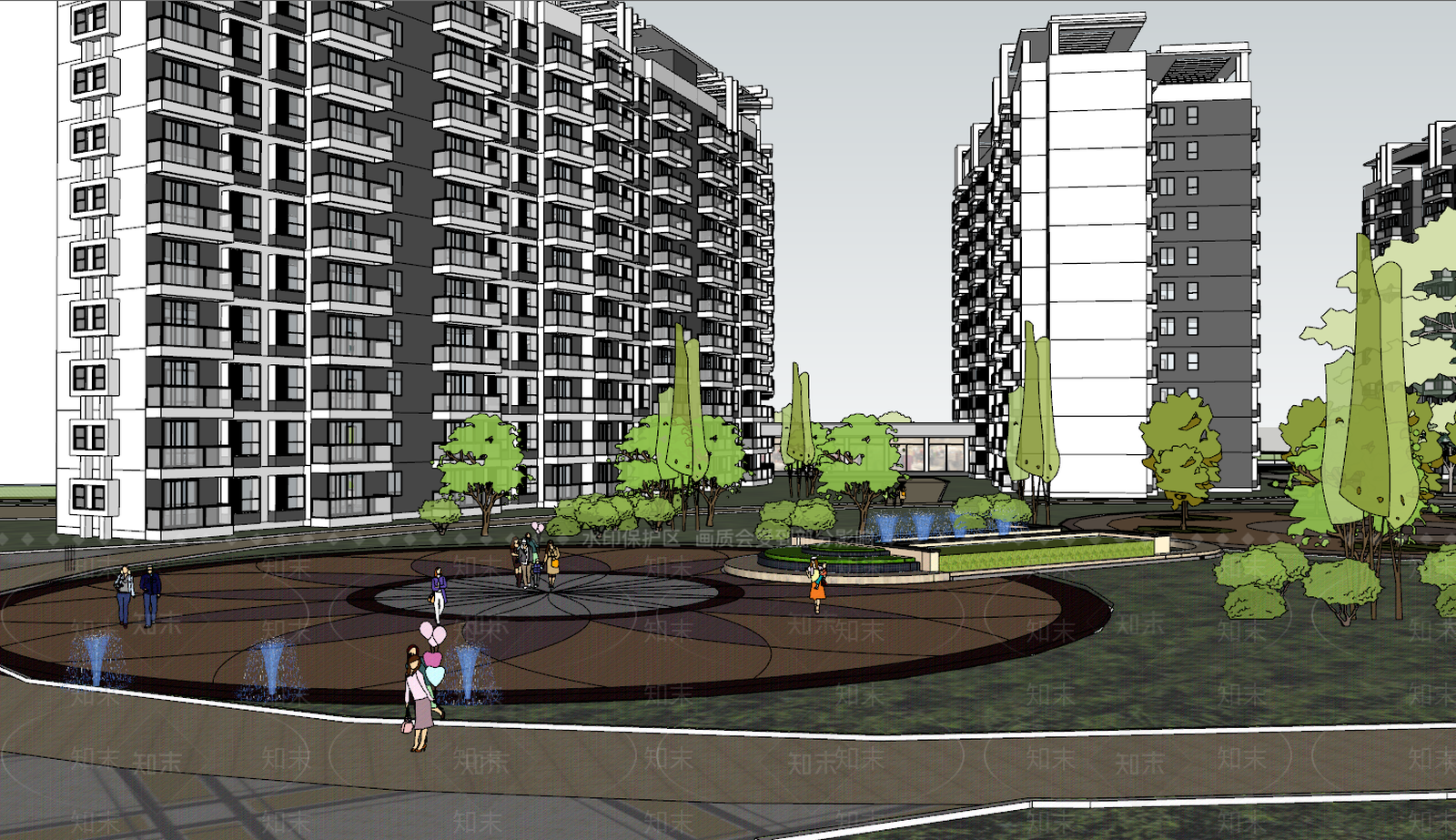 现代小区建筑SU模型下载【ID:895792767】