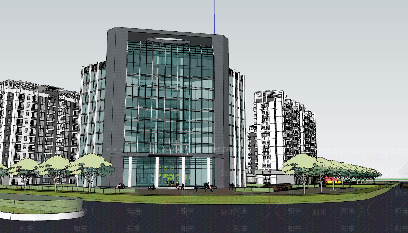 现代小区建筑SU模型下载【ID:895792767】