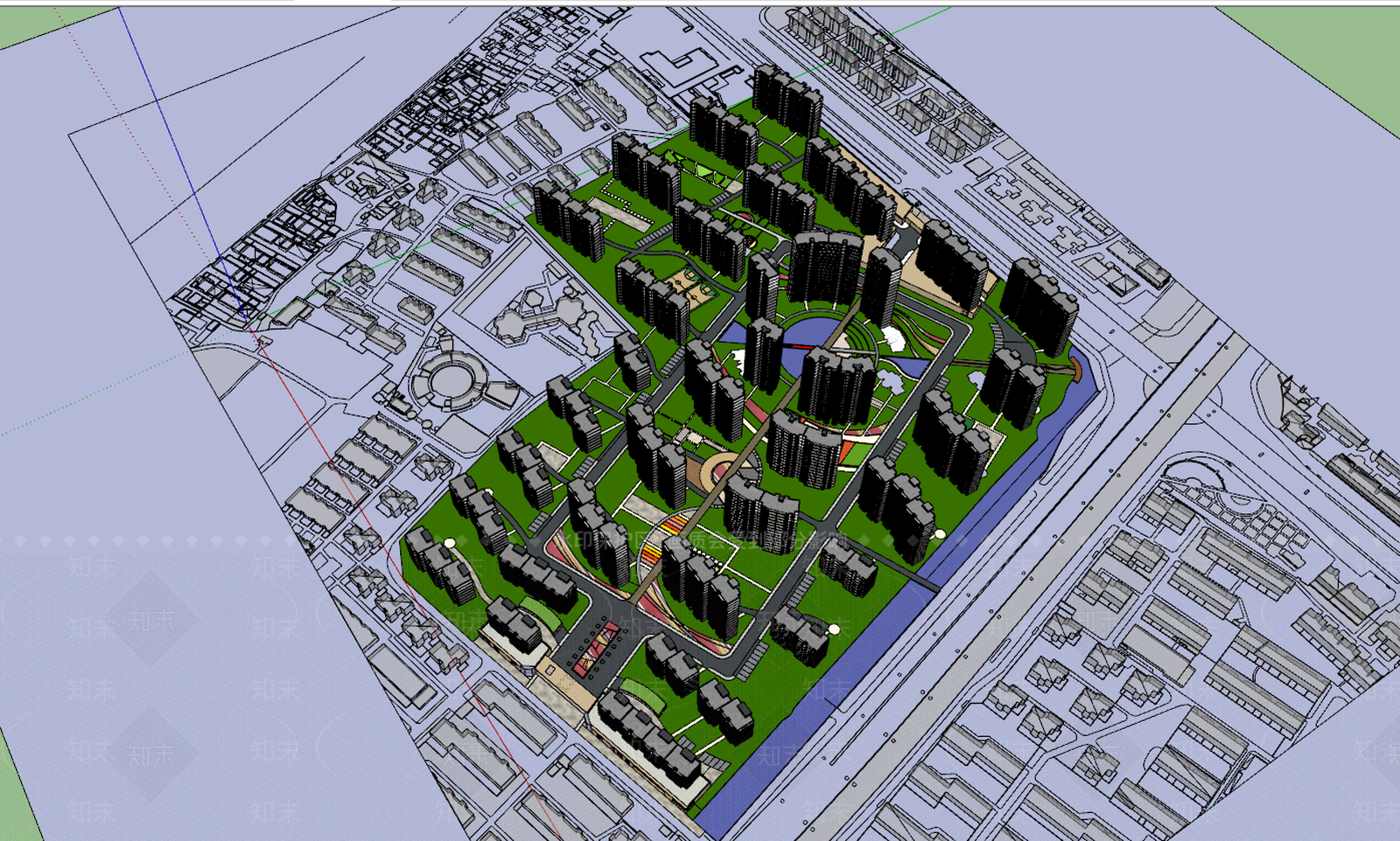 现代小区建筑SU模型下载【ID:395793115】