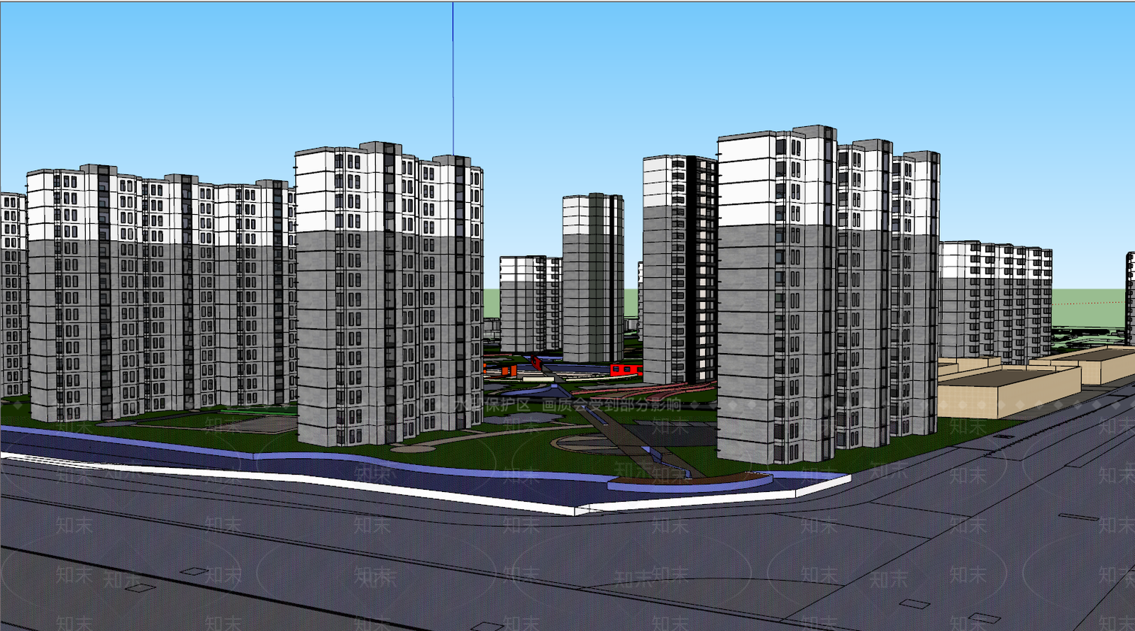 现代小区建筑SU模型下载【ID:395793115】