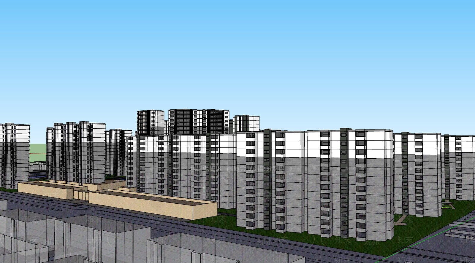 现代小区建筑SU模型下载【ID:395793115】