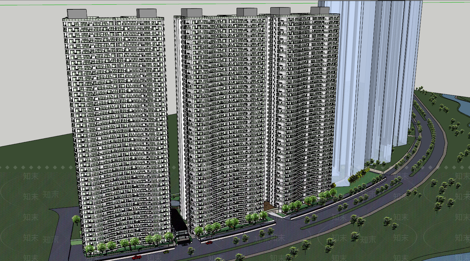 现代高层住宅SU模型下载【ID:895796791】