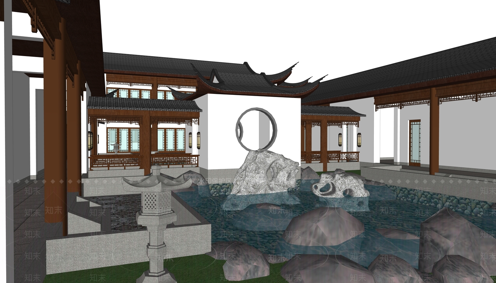 中式四合院SU模型下载【ID:395797291】