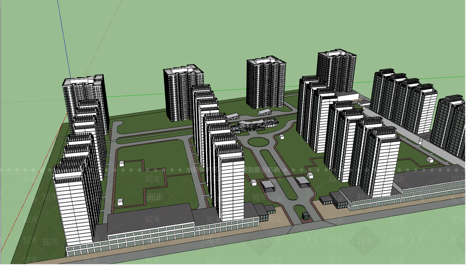 现代小区建筑SU模型下载【ID:895799771】