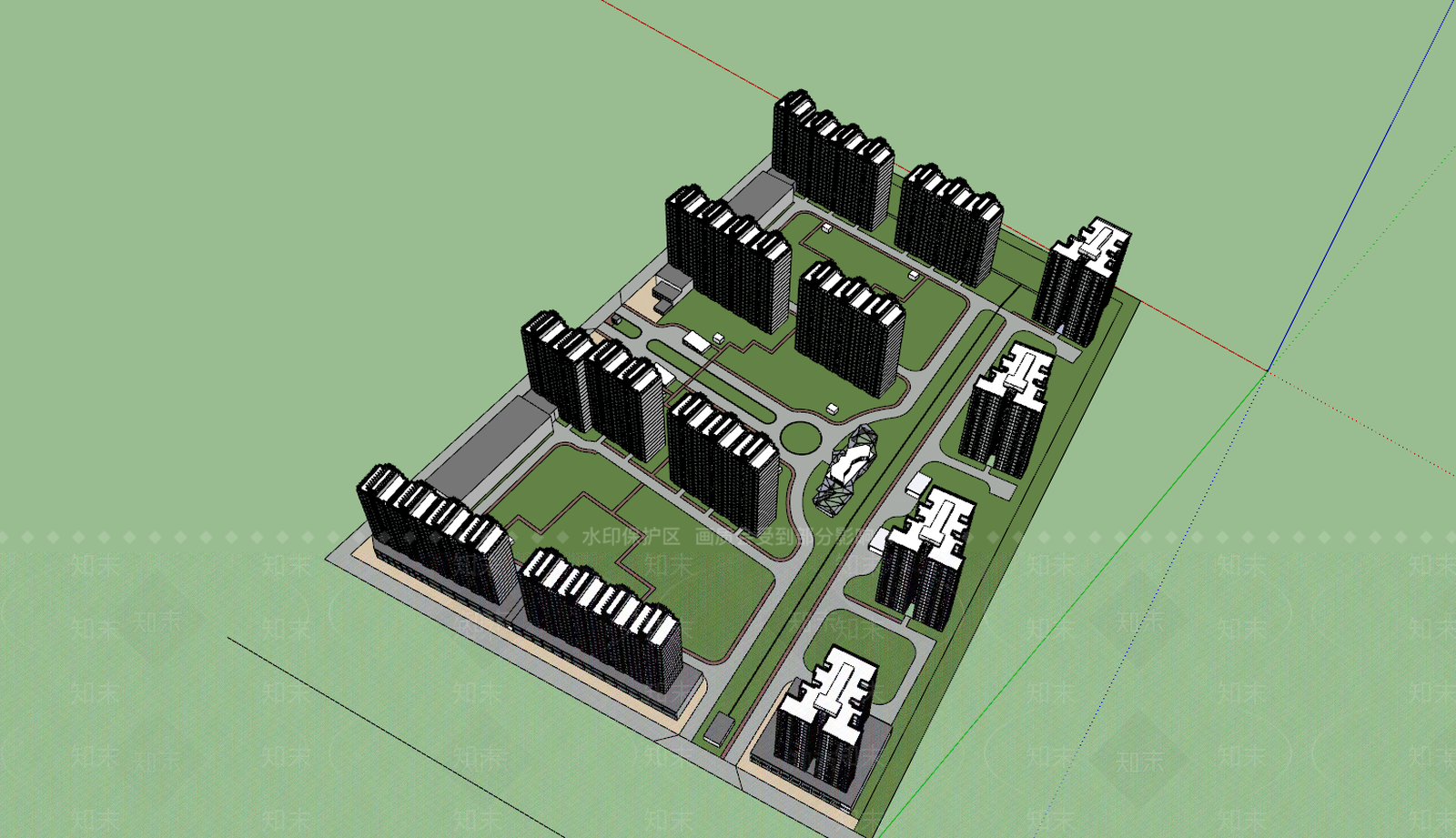 现代小区建筑SU模型下载【ID:895799771】