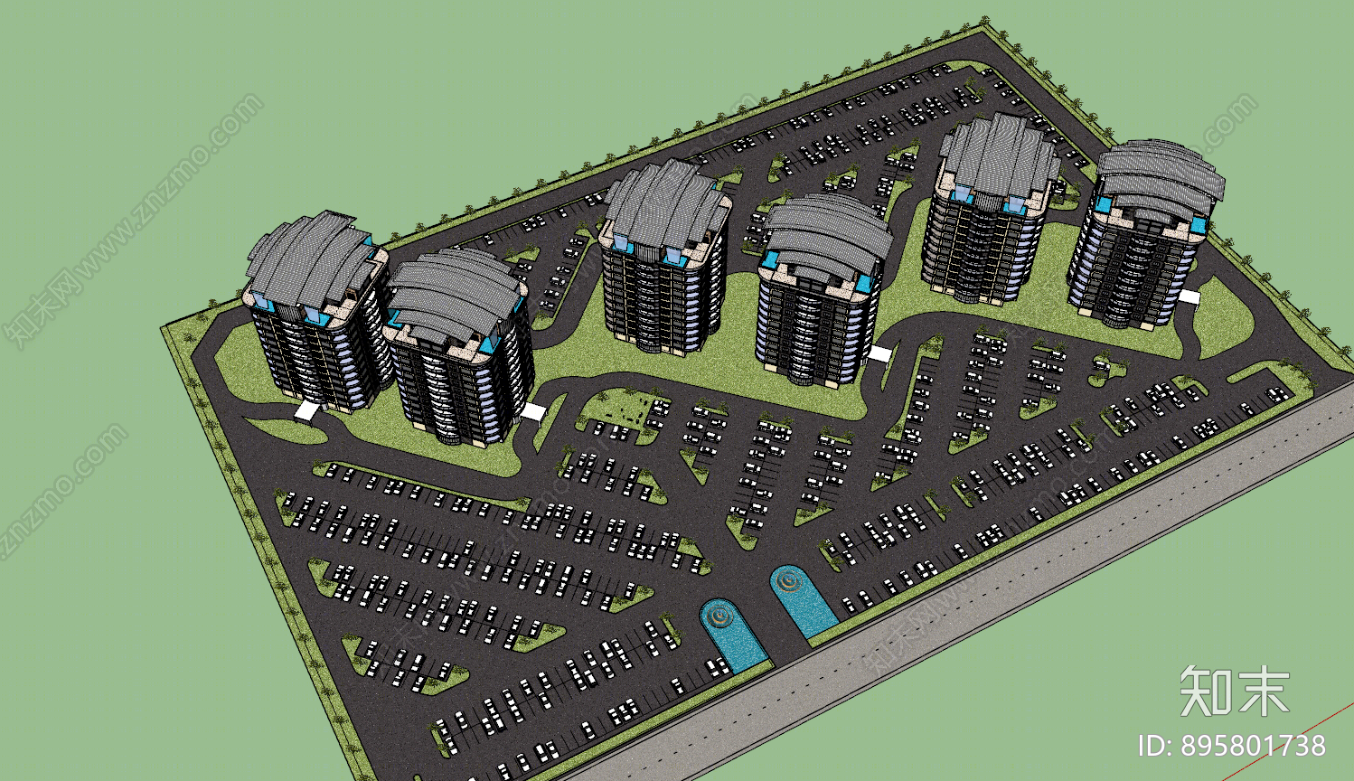 现代小区建筑SU模型下载【ID:895801738】