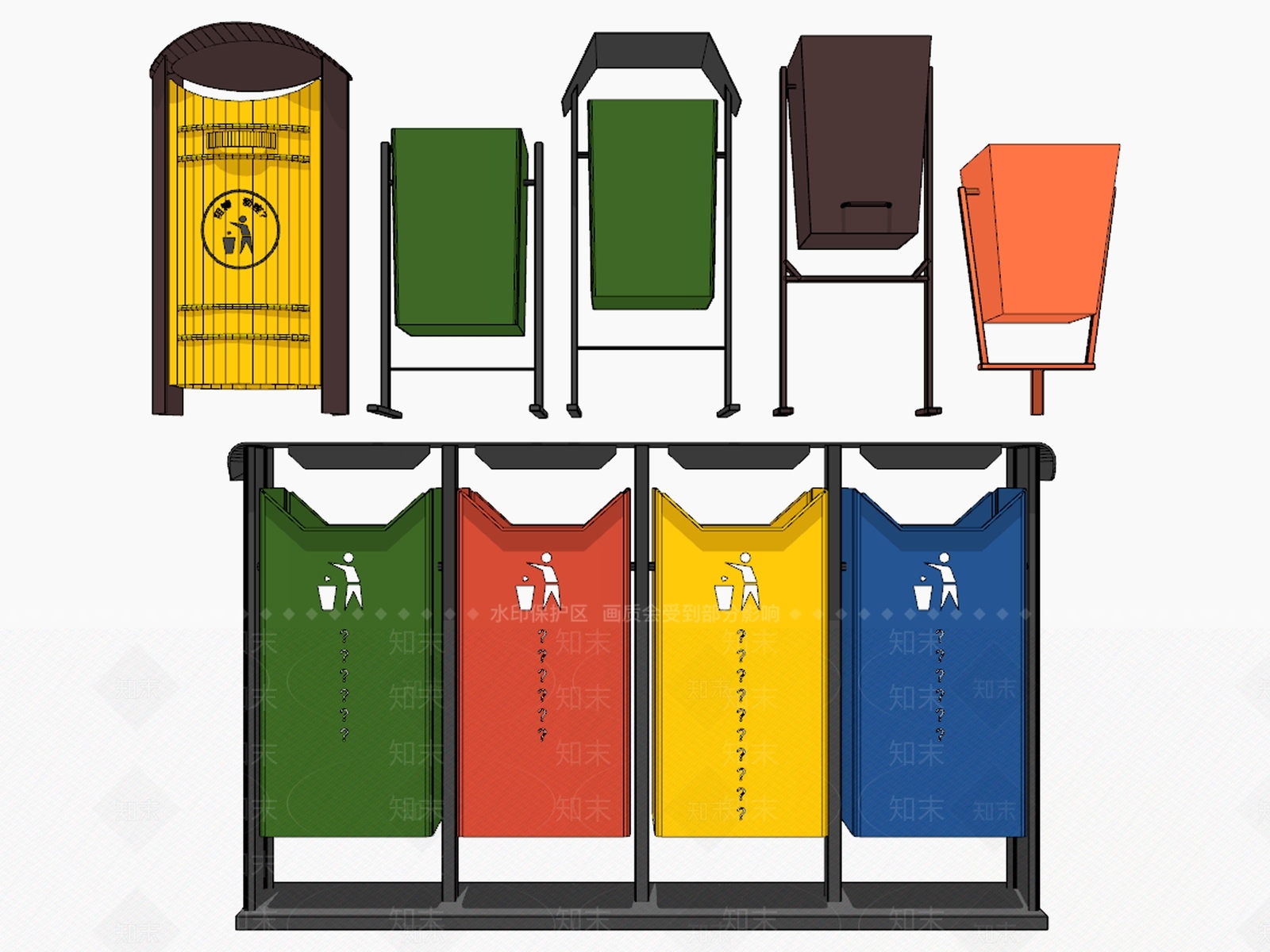 现代公共垃圾桶SU模型下载【ID:395803062】