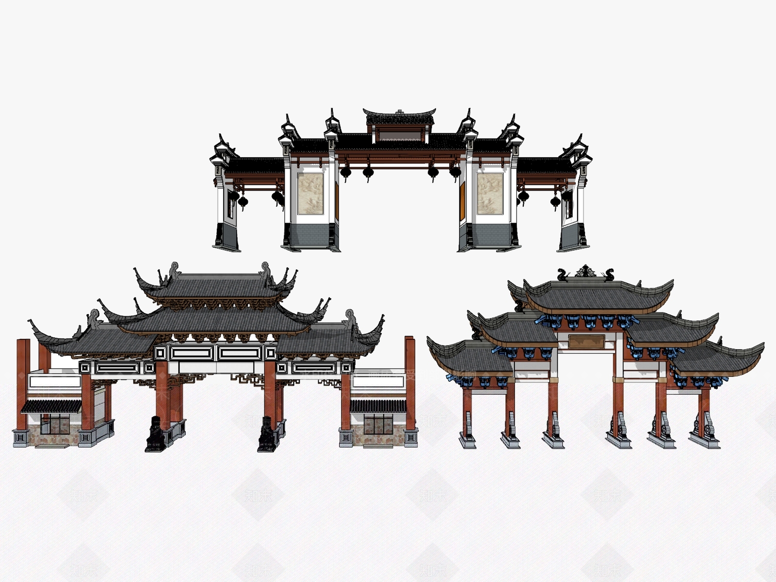 中式牌坊牌楼SU模型下载【ID:495811549】