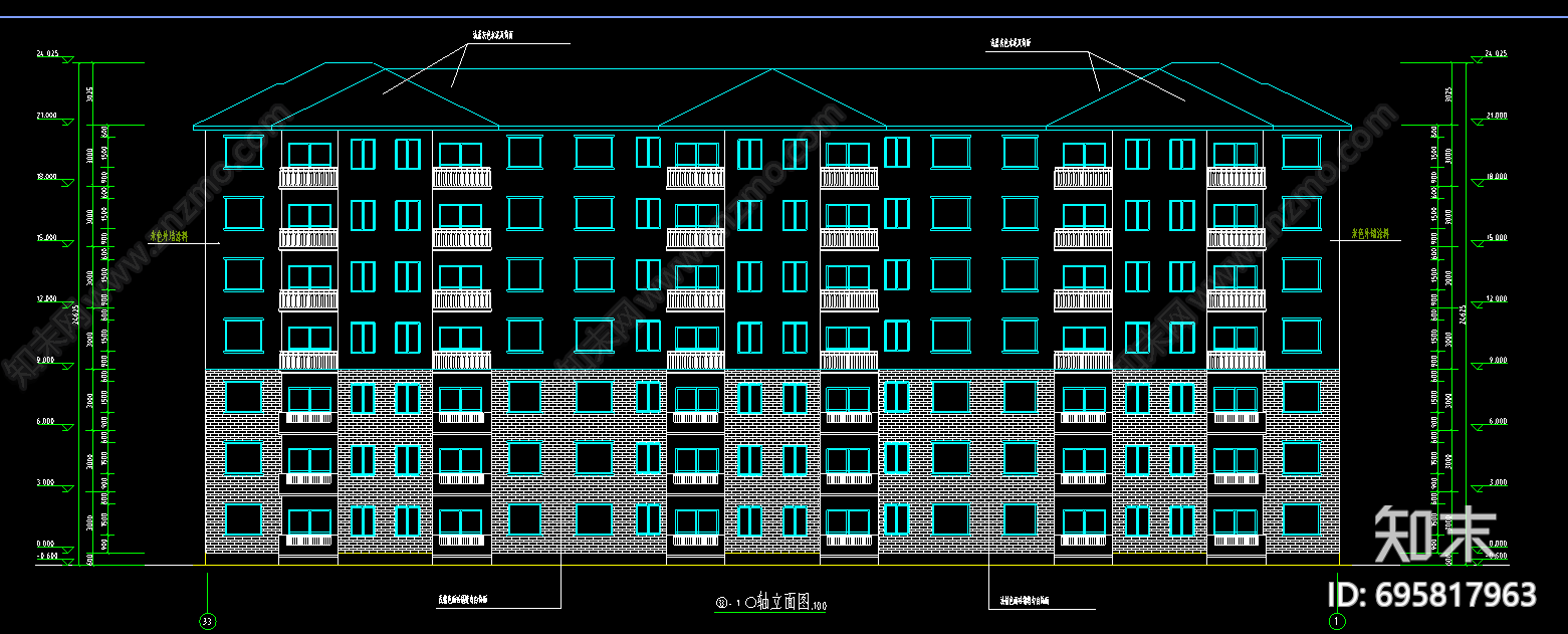 框架一字型坡屋面住宅楼施工图下载【ID:695817963】