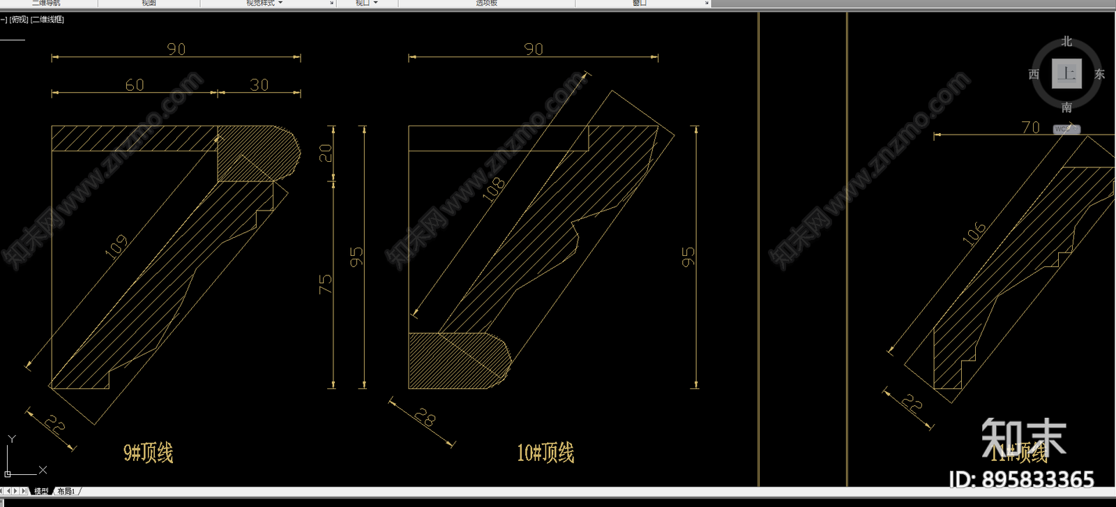 顶线刀型角线图库合集cad施工图下载【ID:895833365】