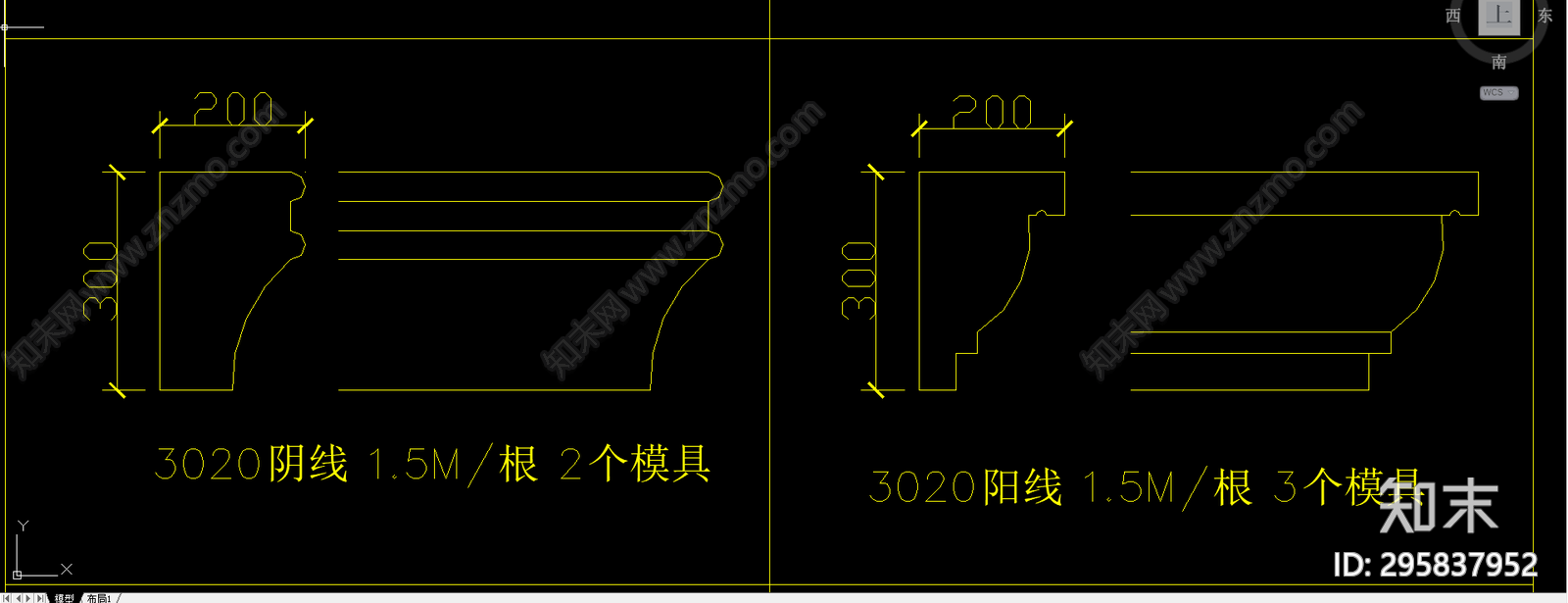 欧式线条剖面大样图库cad施工图下载【ID:295837952】