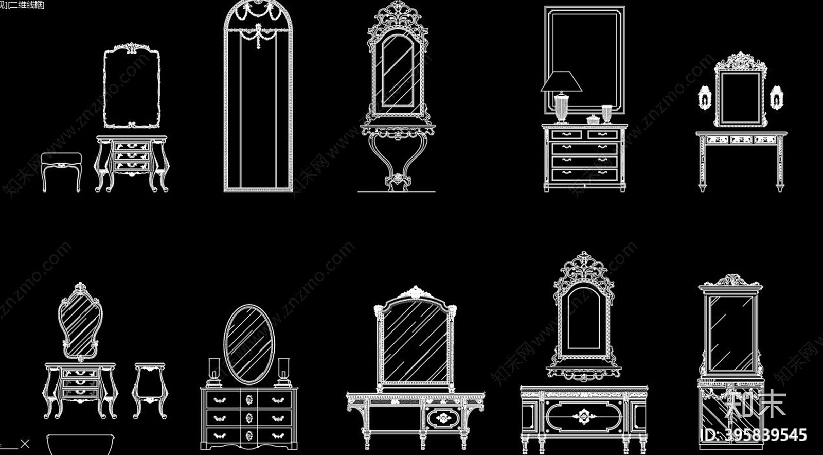 欧式梳妆台施工图下载【ID:395839545】