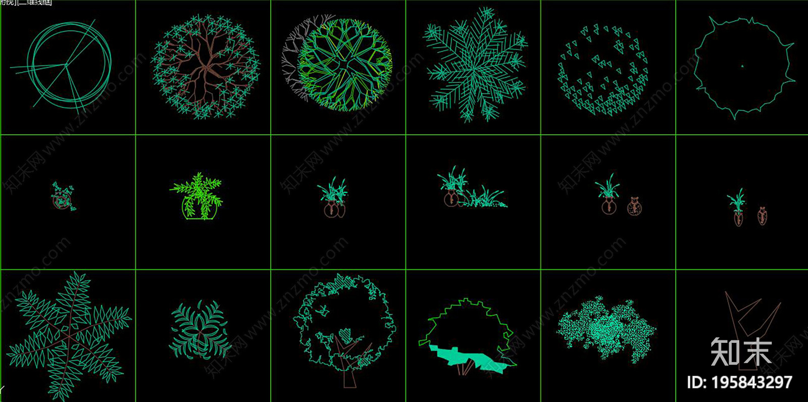 植物花草树木CAD图库cad施工图下载【ID:195843297】