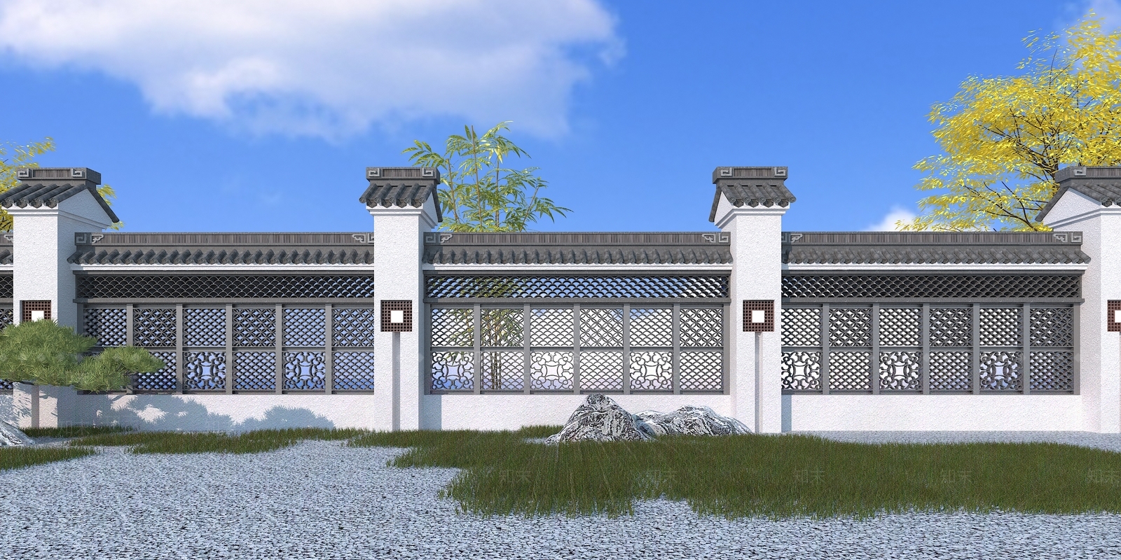 中式围墙3D模型下载【ID:995862509】