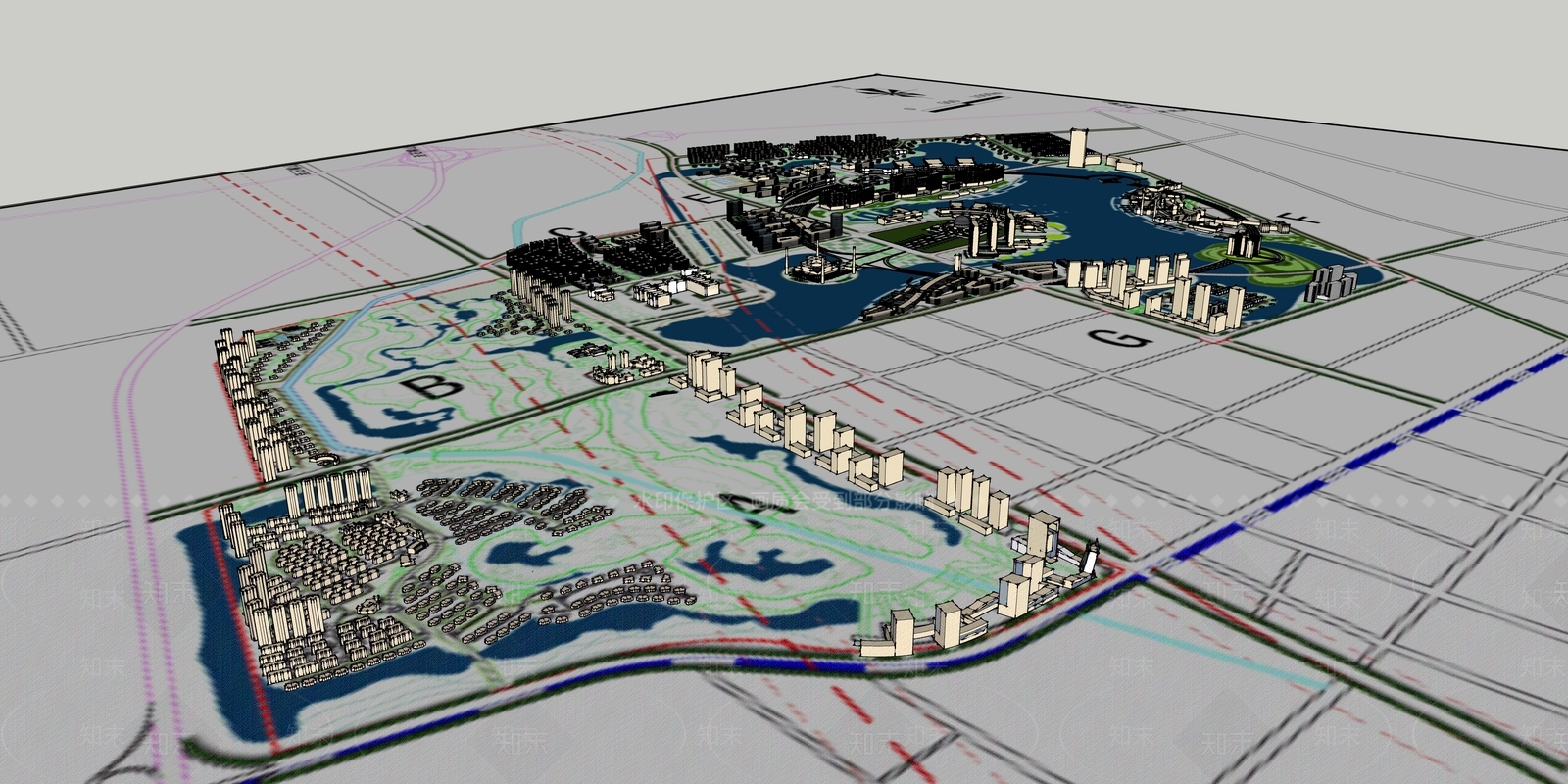 现代城市配景SU模型下载【ID:395894275】