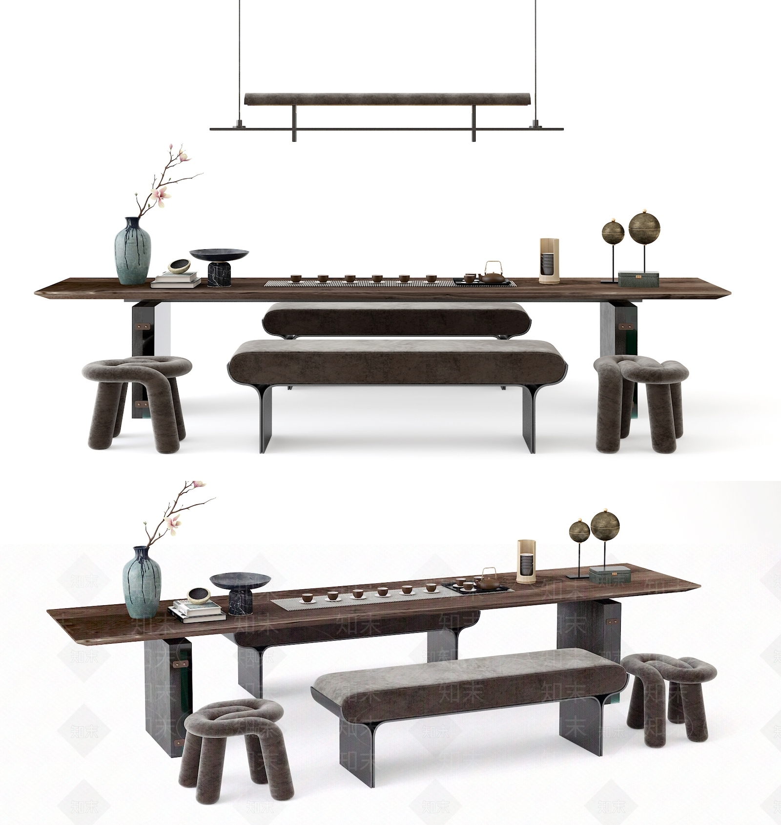 新中式椅子茶几组合3D模型下载【ID:495895090】