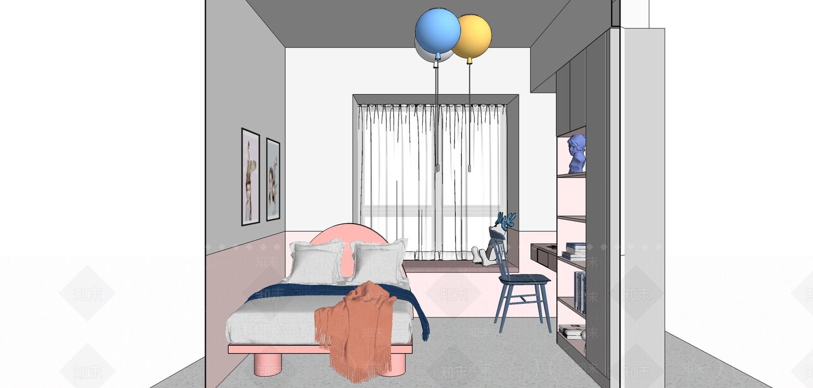 现代儿童房SU模型下载【ID:895905848】