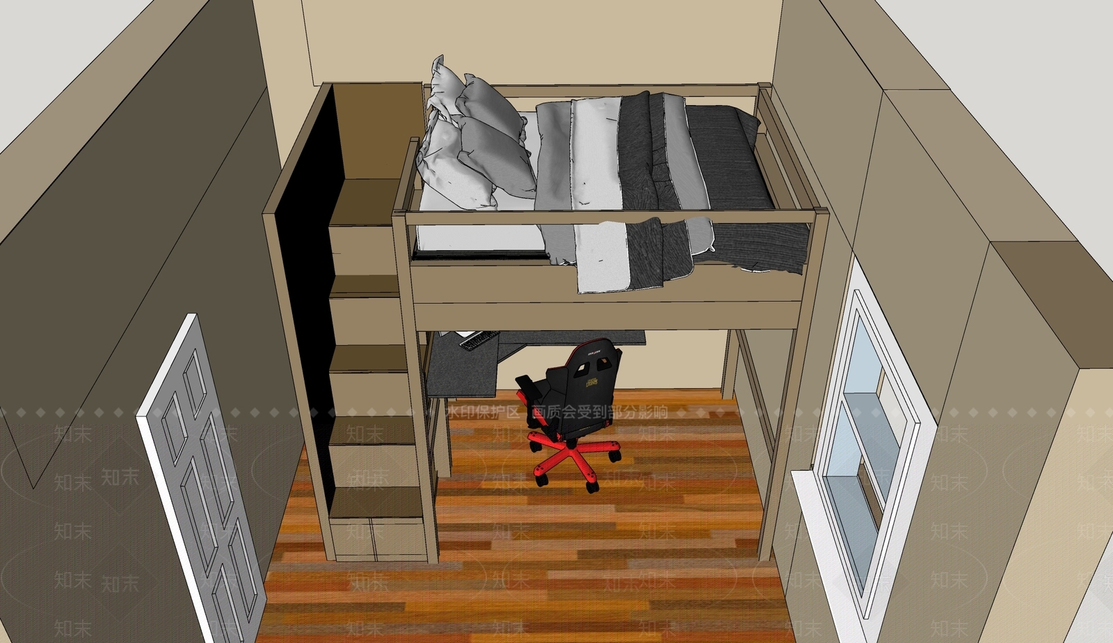 现代儿童房SU模型下载【ID:895915821】