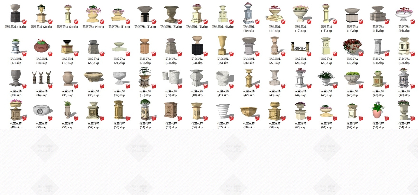欧式花坛花钵SU模型下载【ID:995938778】