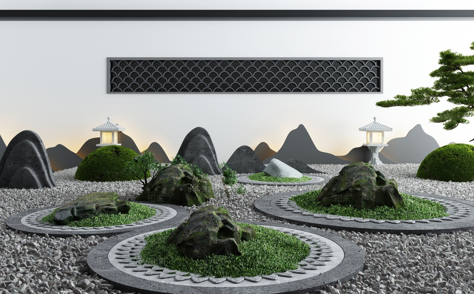 新中式园林景观小品3D模型下载【ID:495944474】