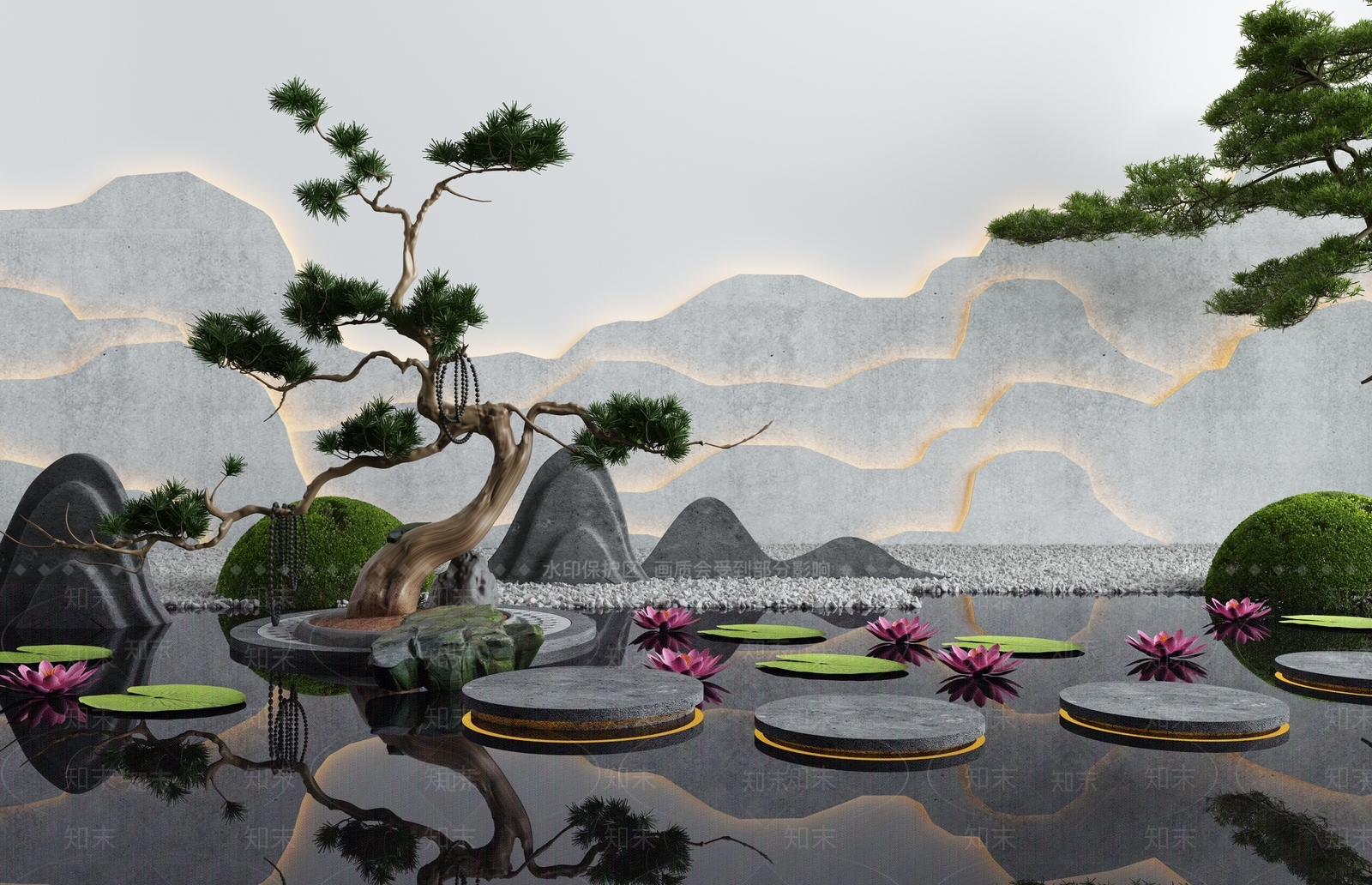 新中式园林景观小品3D模型下载【ID:495944485】