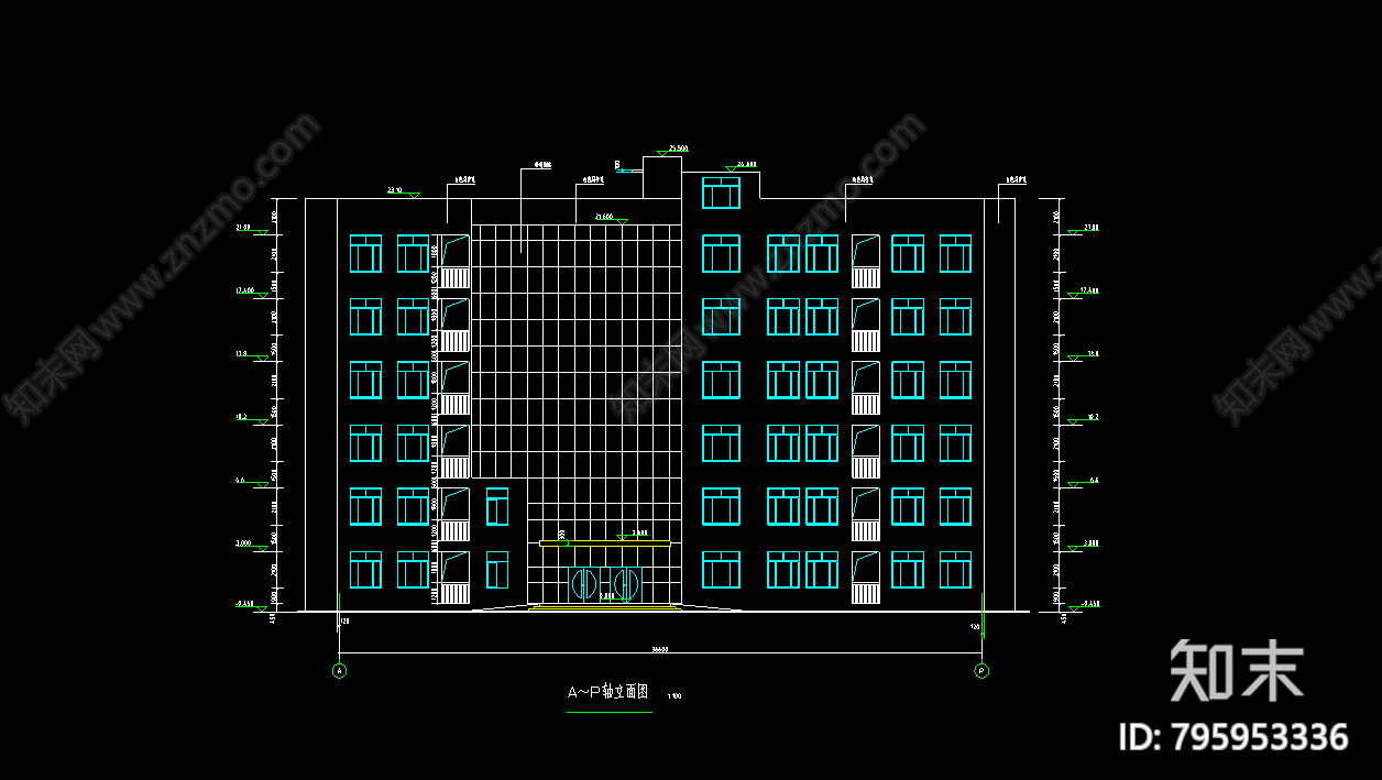 某六层办公楼框架结构建筑图施工图下载【ID:795953336】