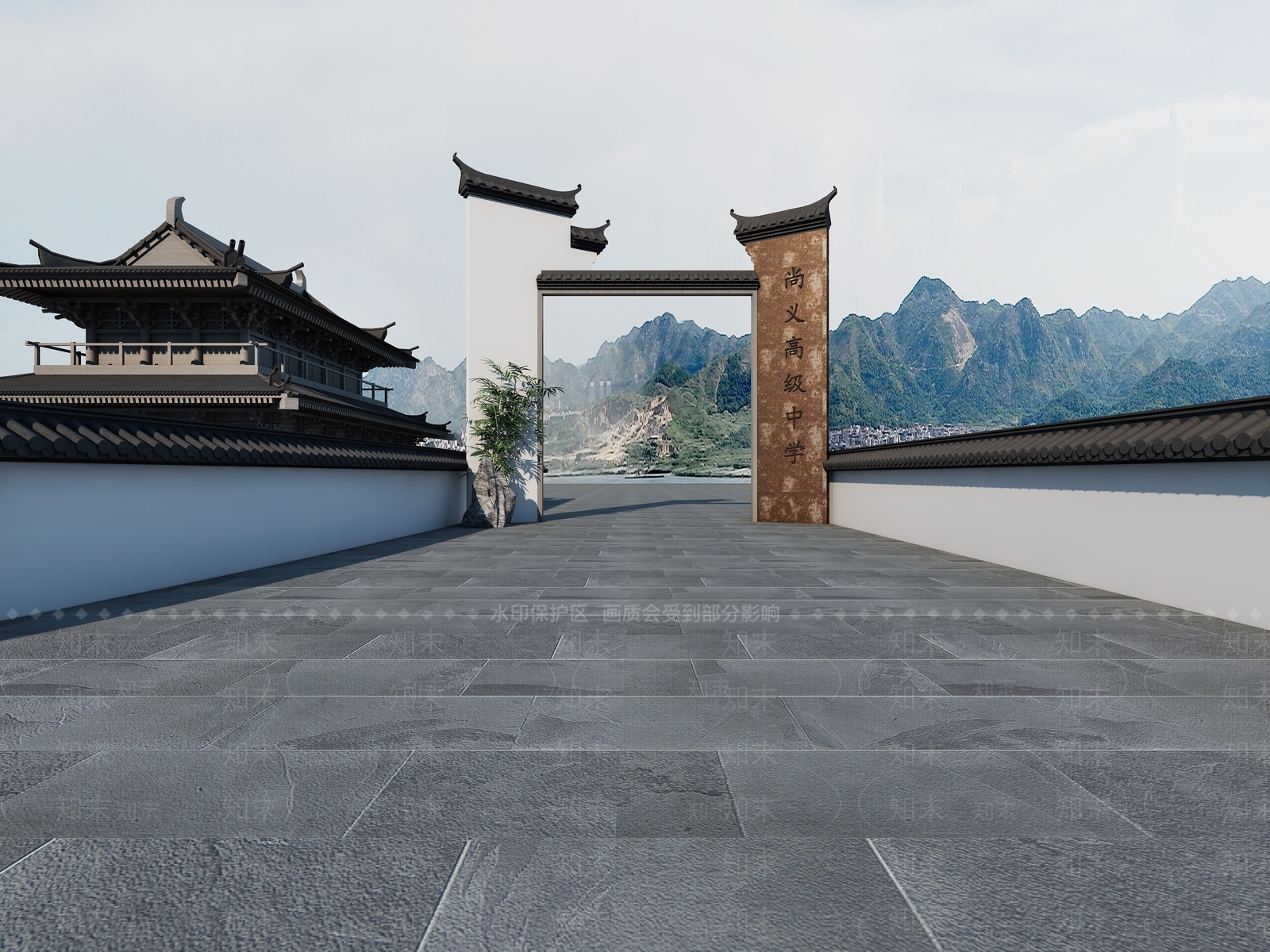 中式学校门头3D模型下载【ID:195962063】
